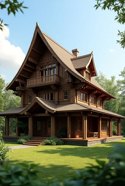 Tall house wooden roof rumbia front porch size 8 meters long
Side body width 6meter 