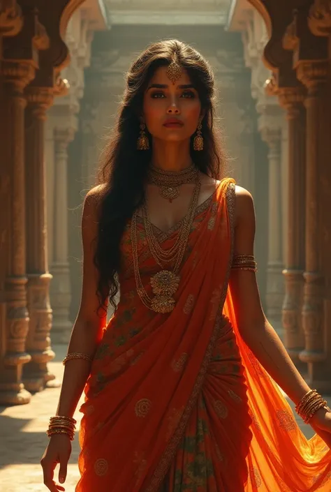 A beautiful women wearing Indian saree and jwellery as per Indian god 