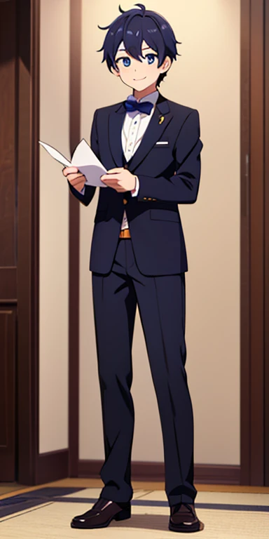 Full body, beautiful eyes ,(auctioneer), 1 boy  , full body ,boy, anime style , handsome eyes  , (standing up)   , (beautiful eyes)  , Smile, Looking at viewer, adult