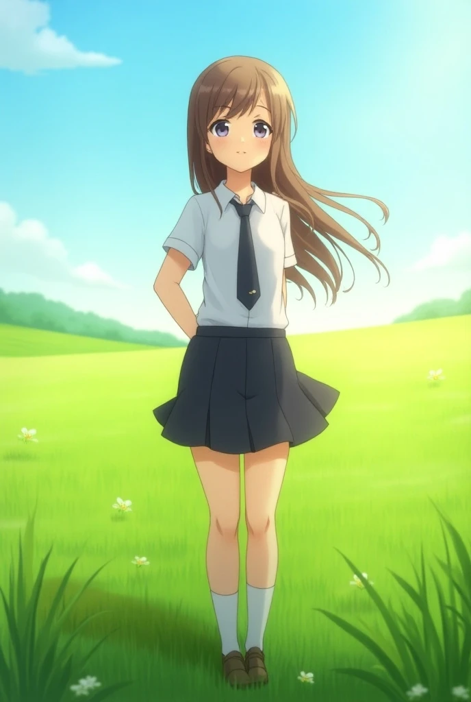 A girl with school uniform standing in ground