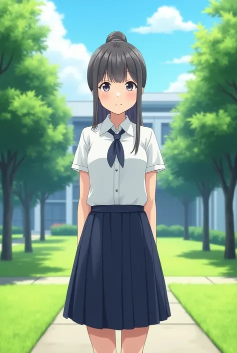 A girl with school uniform standing in school ground