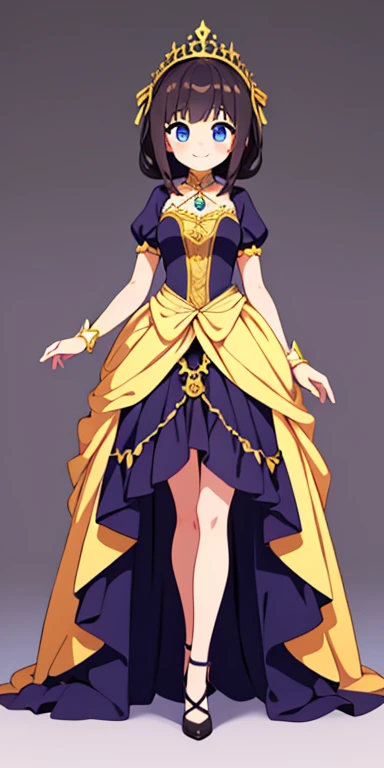 Full body, beautiful eyes ,(deaconess)  , Ballgown, 1 girl  , full body , cute girl , anime style , cute eyes  , (standing up)   , (beautiful eyes)  , Smile, Looking at viewer, golden accessories