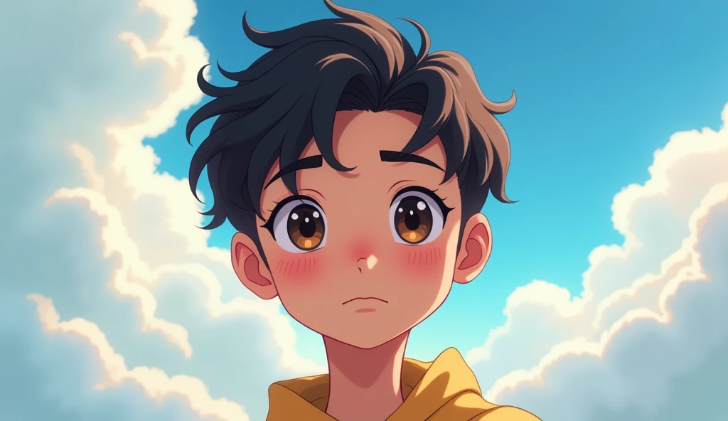 A boy named aayush student of 10th class anime style face cloud background 