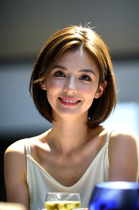 ((White Wine)),((Wine Glasses)),(Realistic, 超Realistic:1.4), 16K HDR,  High Resolution ,((White Wine)),((Wine Glasses)),Happy smile、short hair,The best smile、Japanese actress,so beautiful(It looks like the real thing),dress、Slim couple、Model Couple、(Realis...