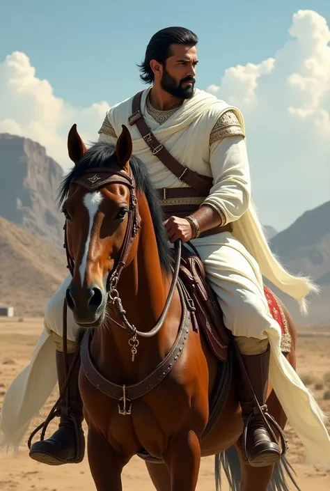 Shurveer on horse in kathiyavadi white clothes with talavar 