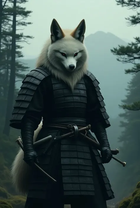 A Japanese warrior with a hyper-realistic kitsune