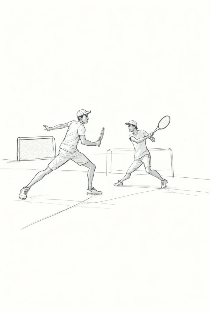 Sketch of tennis players playing with goals on a wall 