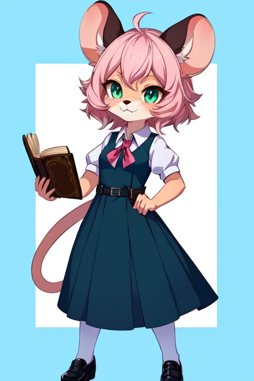 a close up of a cartoon mouse holding a knife and a book, fursona wearing stylish clothes, female fursona, magic school uniform, female furry mini cute style, from cryptid academia, tatsumaki, full body portrait of a short!, loli in dress, anime catgirl, c...