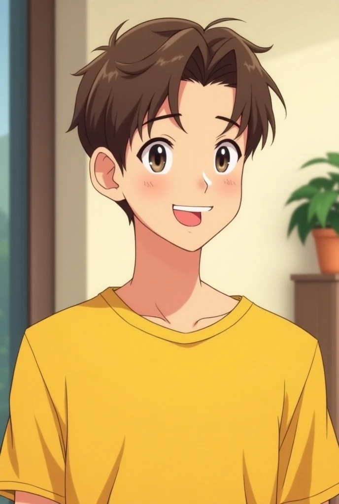 Anime young man with yellow shirt snapshot