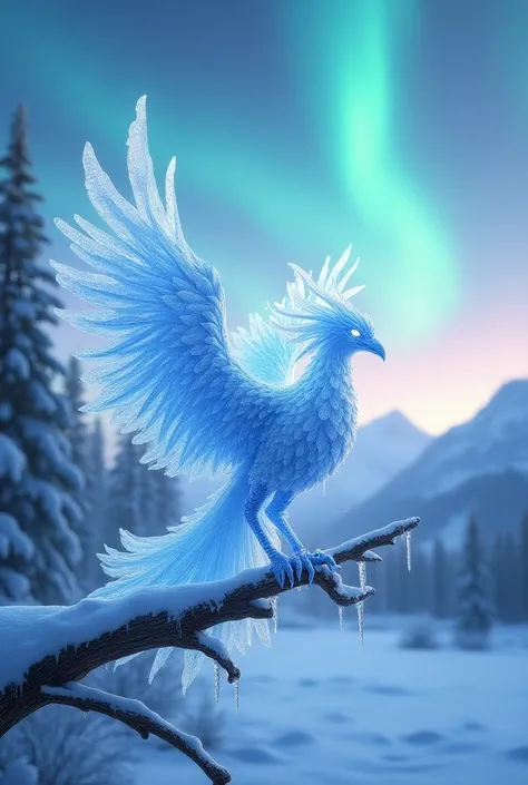 In the heart of a serene winter landscape, behold the majestic ice phoenix. Perched on a frozen branch, this mythical creature is a breathtaking fusion of AI artistry and natural beauty. Intricate ice crystals form its feathers, each one shimmering with et...