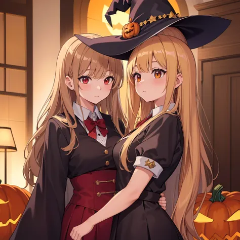 ((masterpiece, best quality, extremely detailed, absurdres)),High school　witch girls, front, 3 people face, upper body, in witch uniform ,pumpkin