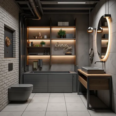 An Industrial style bathroom combines raw materials like exposed brick, concrete, and metal to create a rugged, modern space. Walls may be left bare or covered with gray or black tiles, and subway tiles are a common choice. The color scheme is typically ne...