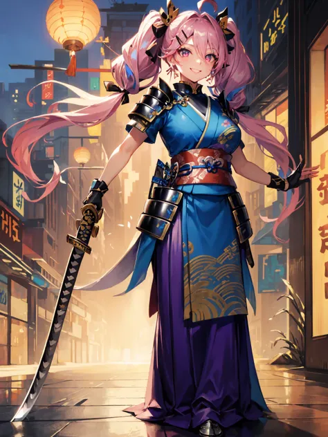 (absurdres, highres, ultra detailed), 1 girl, (A Divine goddess), Dynamic Body Type, beautiful, ((2.5D)), Beautiful Eyes, Delicate Eyes, Delicate Silhouette, (samurai, overcoat), (samurai costume:1.5), (katana:1.5), (armor platings:1.5), (elegant cutout cl...