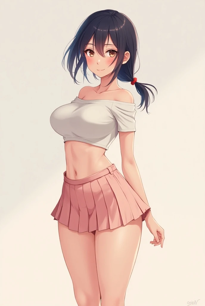 An anime girl in a skirt with big boobs 