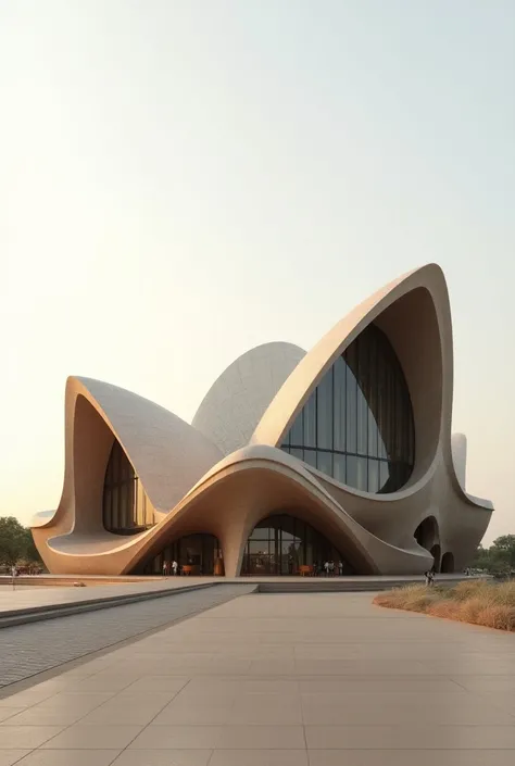 Architectural idea for a wine research center inspired by large barrels and the Sydney opera on flat terrain

