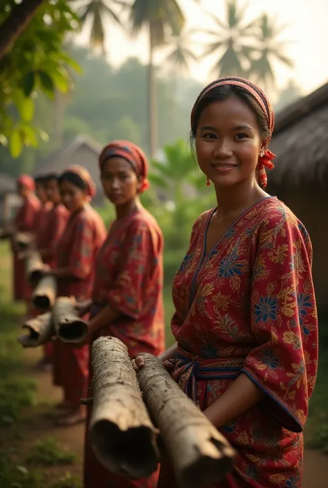 Close-up, Beautiful traditional village women in Java Indonesia are collecting firewood