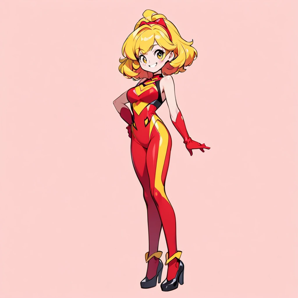 cutie honey, solo, full body, standing posture, smile, simple background