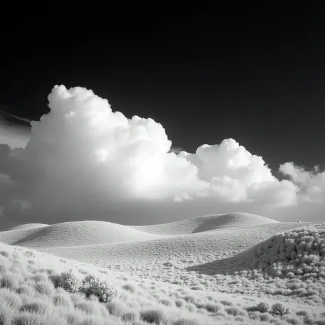 Infrared photography、Black and White Photography、Landscape Photography、white clouds on a black sky