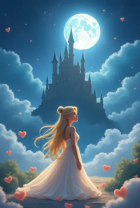 fruit　Fluffy clouds 　heart　Time is night　 long hair in a bun　blonde　Castle　Sparkling　Supermoon　Disney　Pixar　pink