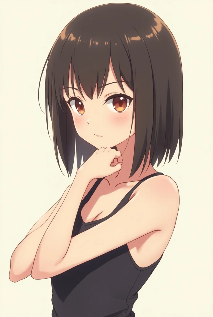 Anime girl shaved her nape with trimmer and she is flexing her shaved backhand ,she have stright hair bob 