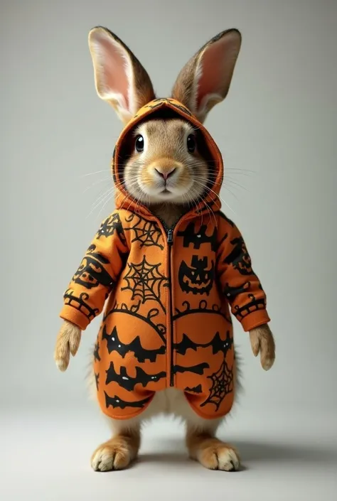 Halloween rabbit dance dance is a super realistic photo image showing １Animalsでハロウィンな服装 全身表面を向いて立っている 頭の先から足のつま先までを表現した超リアル写真画像 うさぎは１Animals