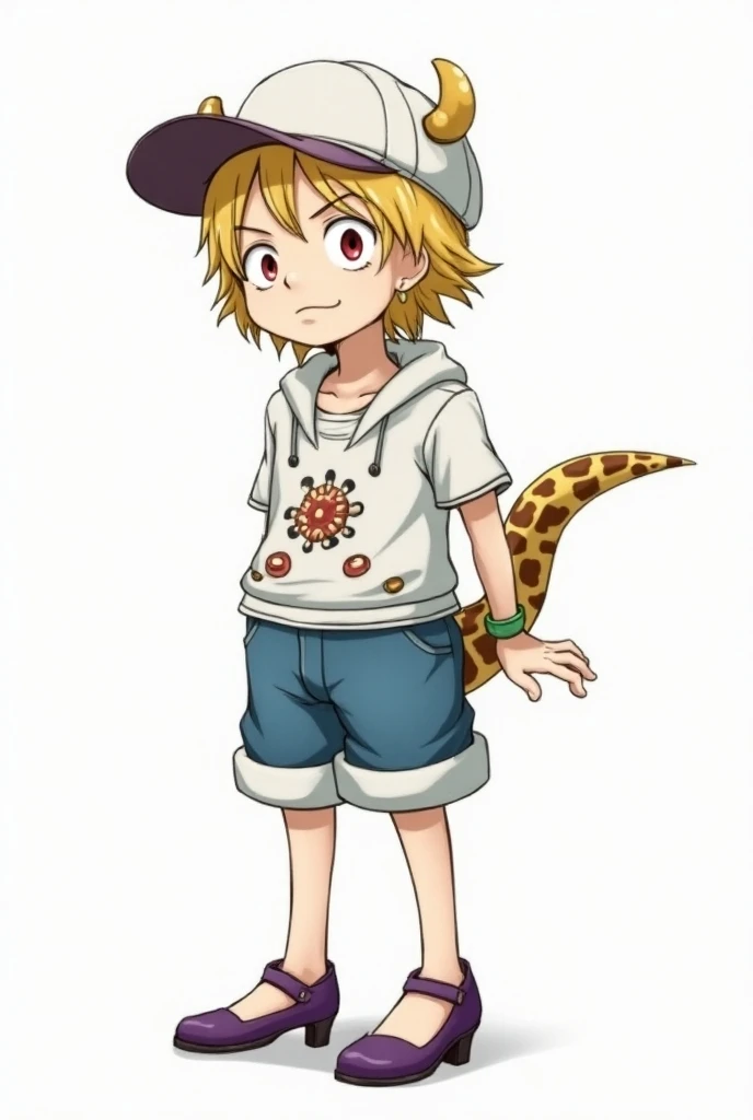 (One Piece)  Dellinger is a teenager of short stature , measuring about 145 cm tall . . He has a slender body and an androgynous appearance ,  with disheveled blond hair that falls to his shoulders .  His eyes are large and innocent ,  but they can become ...