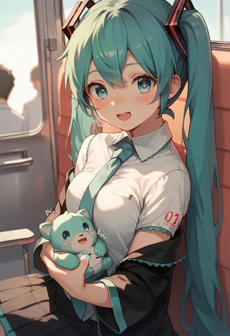 Hatsune Miku，Obscene sound effects，Crowded train，Molester，Baby Face，cute，Heart shaped pupil，