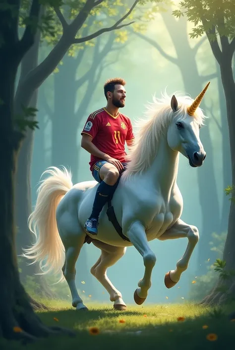 Messi riding a unicorn
