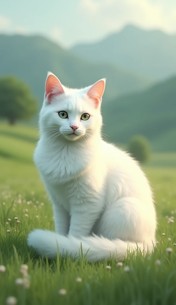 White Mother cat is on land waiting 