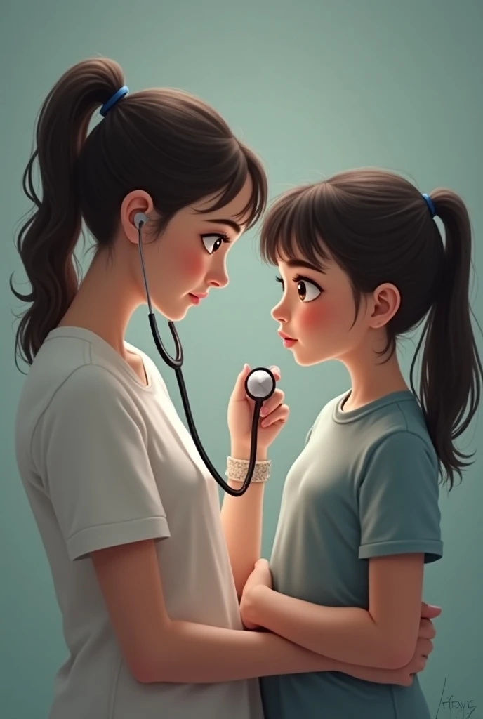 Women listening stomach growling with stethoscope,girl,stomach,stethoscope on stomach 
 