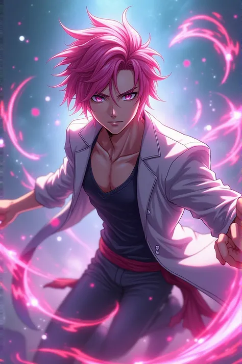 Anime Man Pink Hair Magic