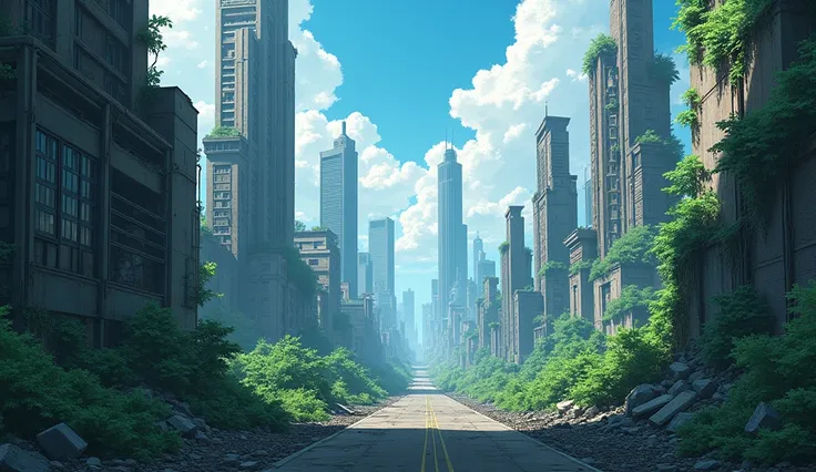 anime、landscape、Abandoned City、Near future、A corrupt city、building、plant