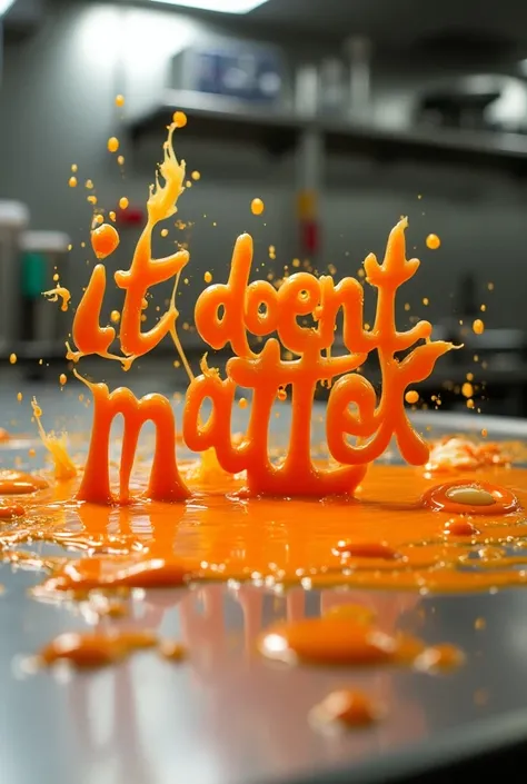 Hello, I would like an image with the title &#39;It Doesnt Matter&#39;. The image must show the phrase &#39;It Doesnt Matter&#39; written in a creative way, as if being formed or thrown with a sauce. The sauce may be spilled onto a plate or surface, fried ...