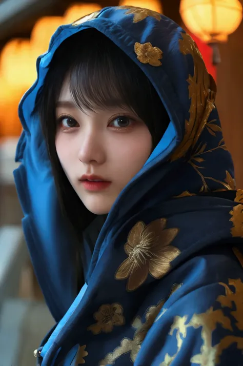  Japanese woman wearing gold hoodie and black denimギャル青い目, 