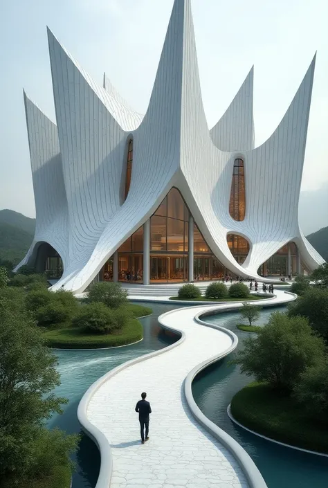  The building with geometric shapes ,  undulating paths inspired by the river of knowledge
