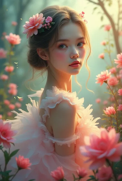 masterpiece, Best Quality, 1 girl,Gosgal,frilly dress 8k, High Resolution , ( flower_Styler:1.2)(rainbow-candy:1.2)