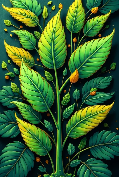 Three-dimensional cartoon green leaf graffiti, several colored leaves, multicolored, colorful   