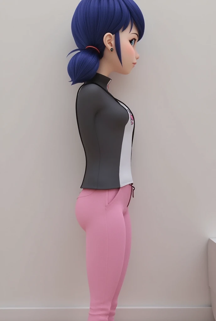 (8k, RAW photo, best quality, masterpiece:1.2), (intricate details), perfect eyes, perfect face, perfect lighting, beautiful, (masterpiece:1.2), (best quality:1.2), 1girl, solo, marinette, blue hair, long hair down, adult torso, , slight smile, medium size...