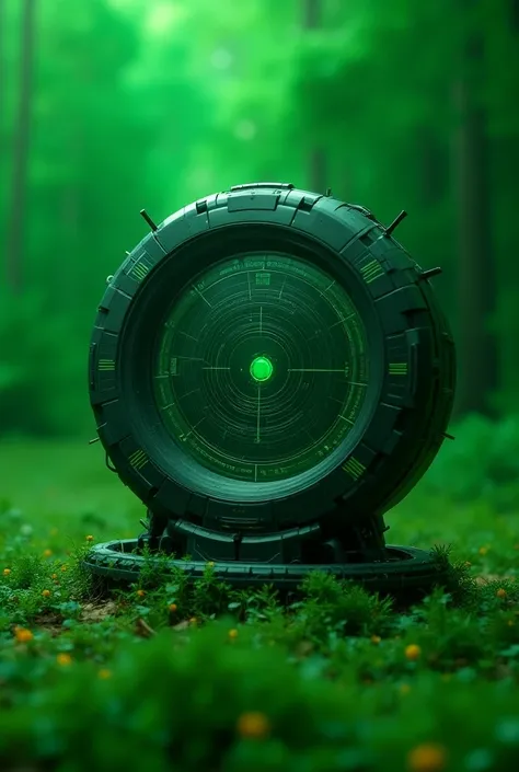 Create an image of a futuristic target with a green background