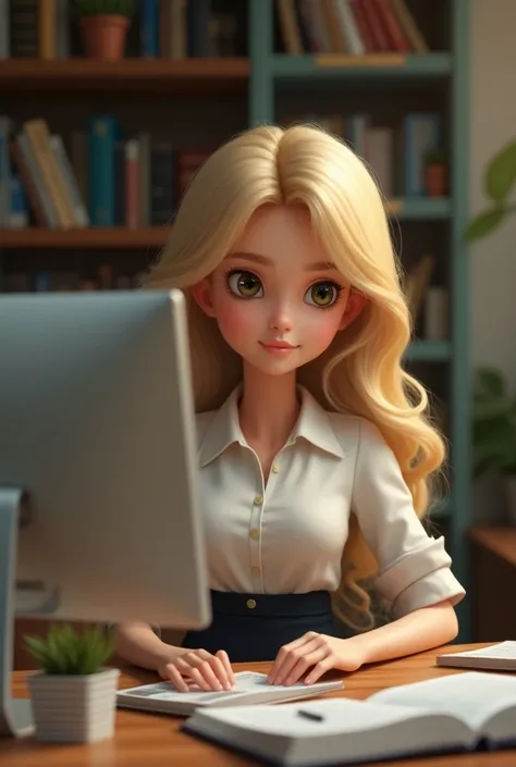 Blonde Public Accounting Student Doll,  public accounting student studying on a computer called Liliana 