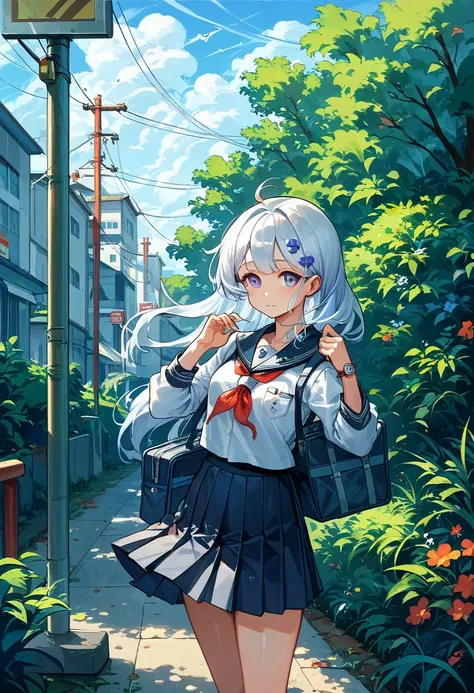 country( azur lane),(origin),School_uniform, 1 girl,Alone,Outdoor,  viewers in a cute room,,