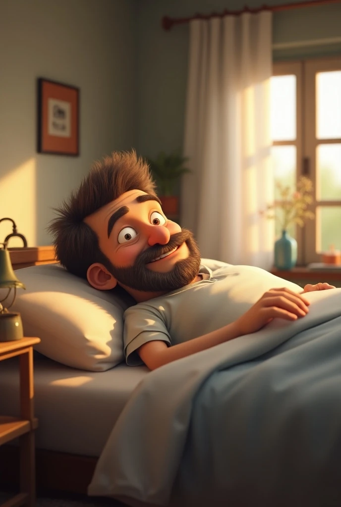  Husband Get up, its morning  3d cartoon type realistic ai image 