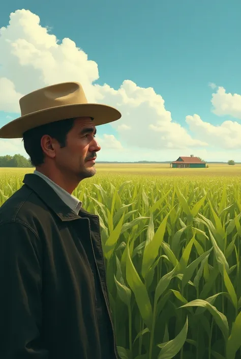 The Neighbors Reflection
-  **Description**:  The thoughtful Neighbor looking at his soybean field from afar .  His face shows doubt and reflection .
- **bottom**:  The transition between his soybean field and Don Pedros healthy field in the background.
