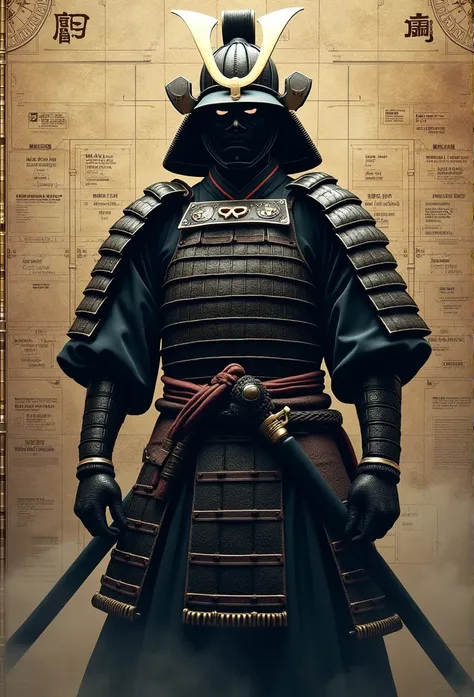 Japanese samurai 4K　whole body　The background is a chart