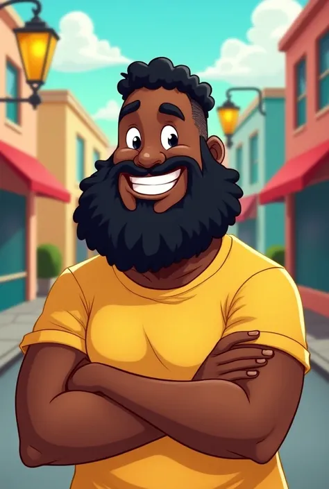 Chubby young black man with beard cartoon 