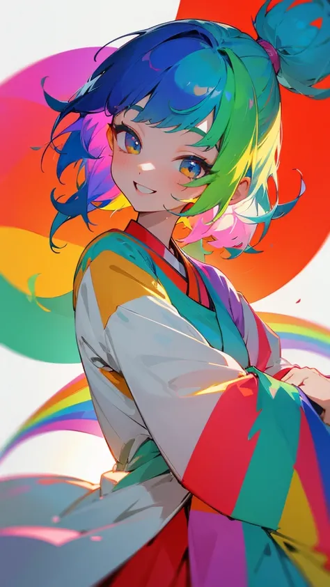  Rainbow Color Hair,Korean girls,Summer Image , Art Photo ,Happy Mood