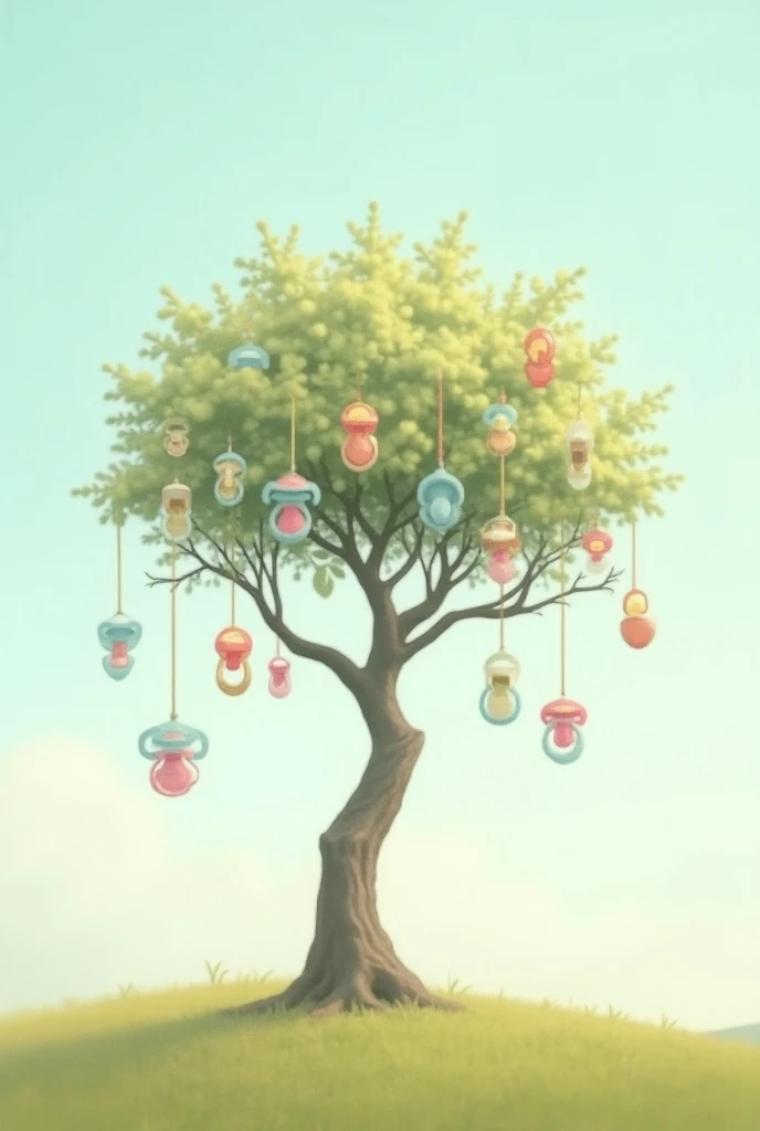 I wish a tree with baby pacifiers hang 
