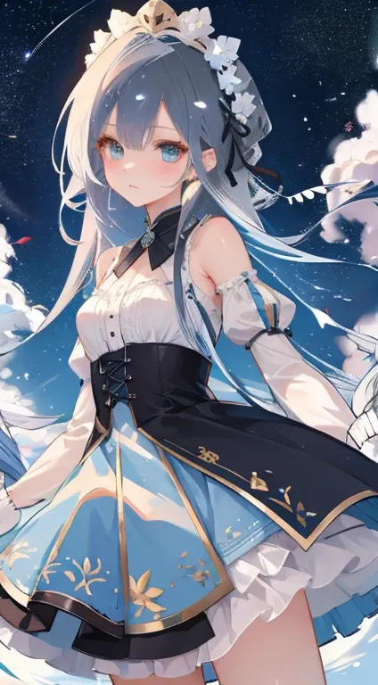 masterpiece、 super high image quality 、Delicate depiction、Starry Sky、Gray Hair、Female pervert、Beautiful Face、dynamic、Hair length、in fighting、Heterochromia