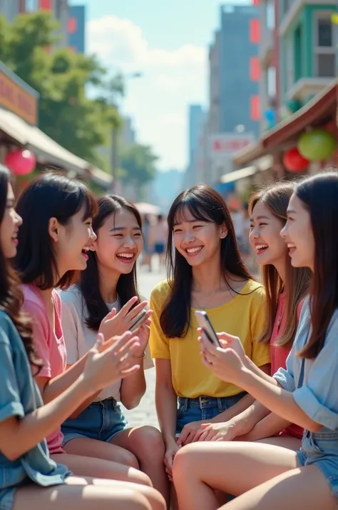 A group of asian girls goofing around 