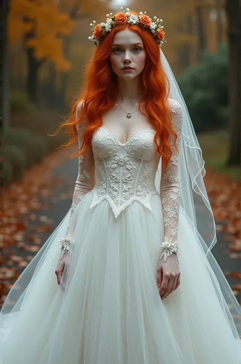 Redhead dressed as a  bride for Halloween 